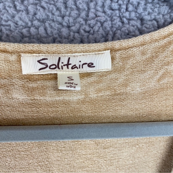 Solitaire Boho Open Front Beige Embroidered Kimono Cardigan Sz S - Picture 9 of 11